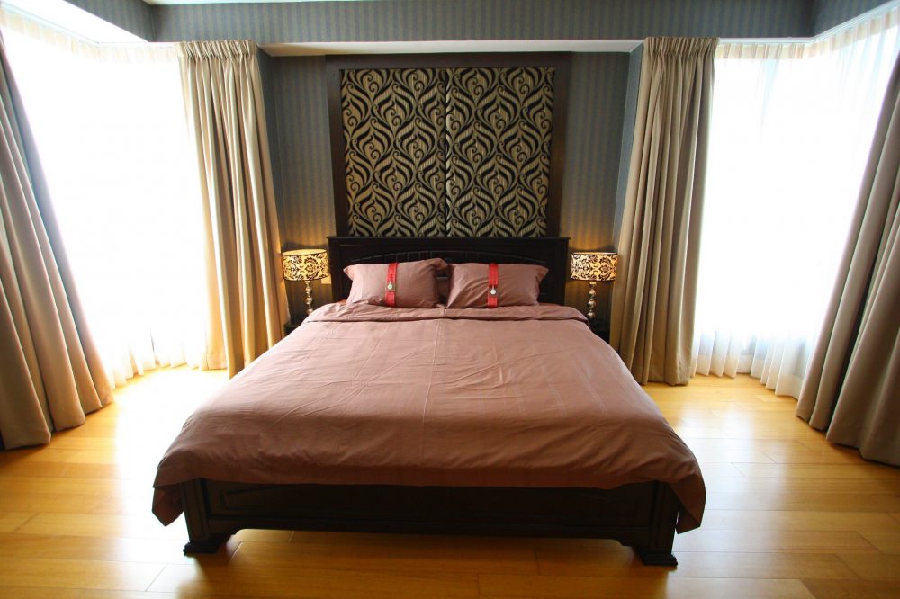 Mixed patterned bedroom in II Hampshire condo, KLCC by Quest Designs