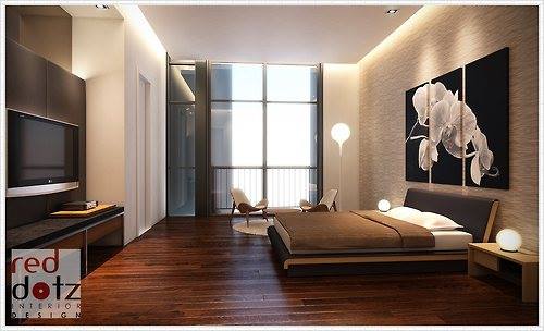 Penthouse bedroom concept in Bangsar, KL by Red Dotz Design. Source