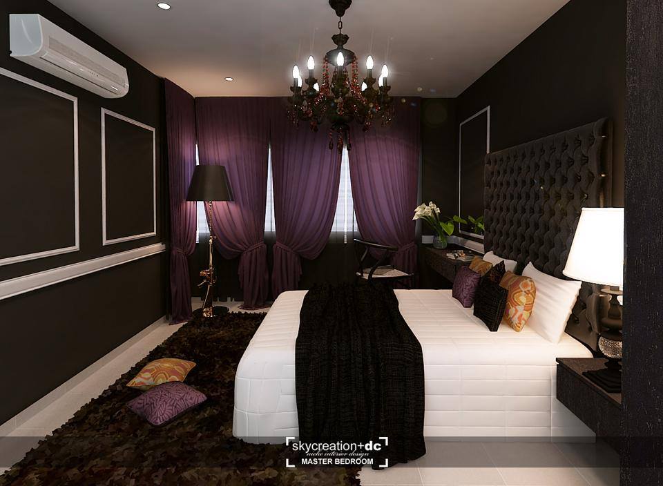 Deep purple bedroom at Koi Kinrara, Puchong by Sky Creation. Source