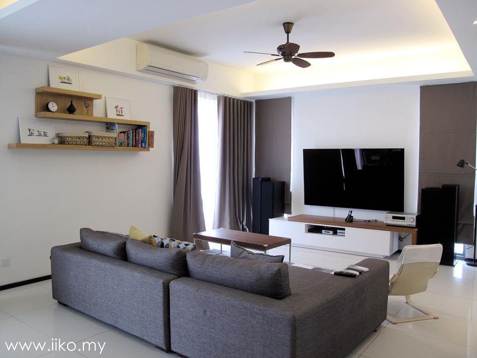 White and grey living room designs by IIKO Concept