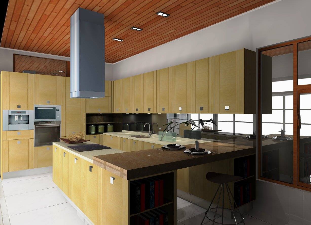 Khaki kitchen cabinets by Signature Kitchen, Setia Alam Branch. Source. 