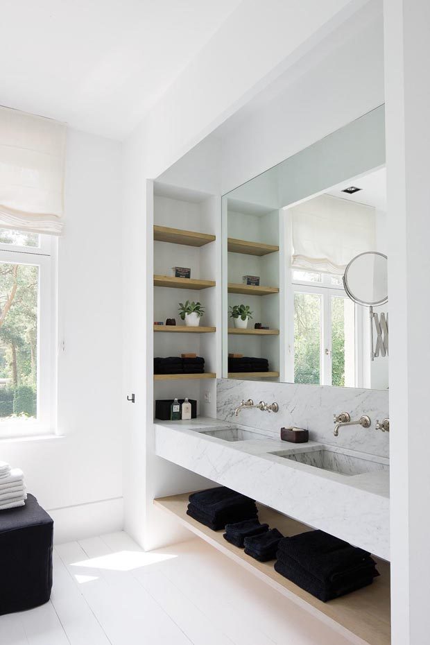 Suspended vanity with undershelf and matching wall shelves