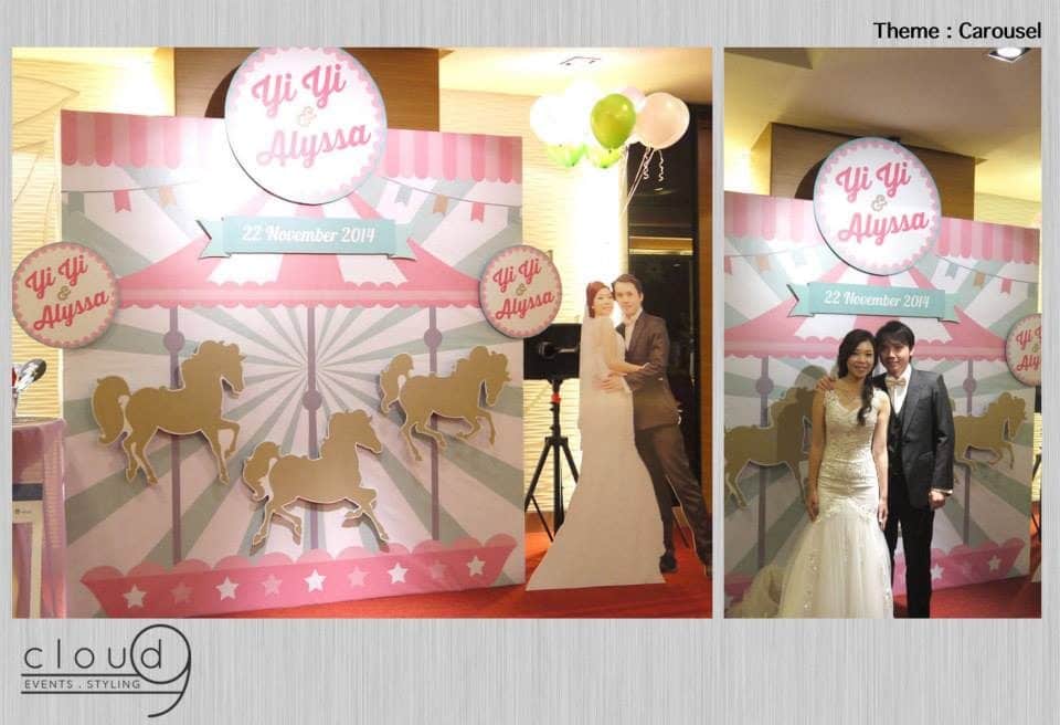 Carousel theme backdrop for wedding photobooth. With optional cutout of the wedding couple