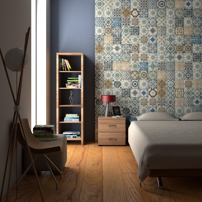 Nikea feature wall tile for bedroom. Source