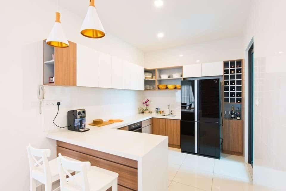 Dry Kitchen Design Malaysia / Dry Kitchen with white & dark grey