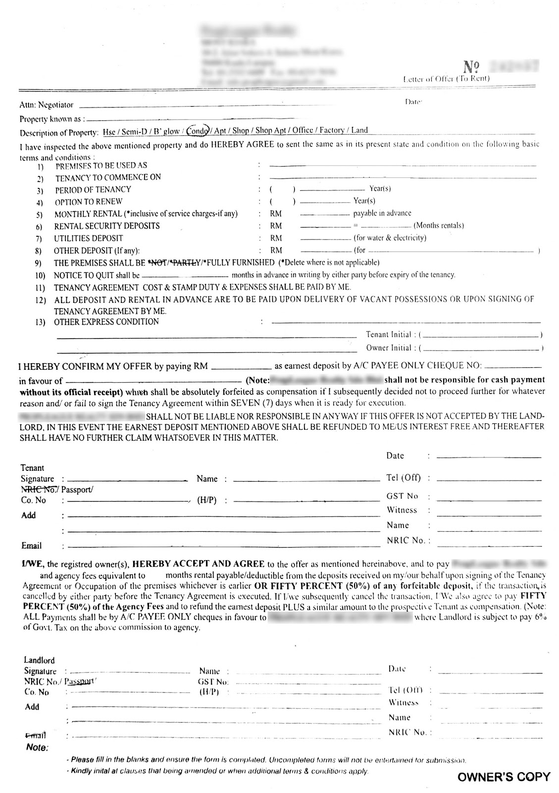 Tenancy Agreement Kamal Carwash Leasehold Estate Renting