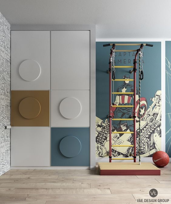 Superhero-themed bedroom wardrobe for two boys