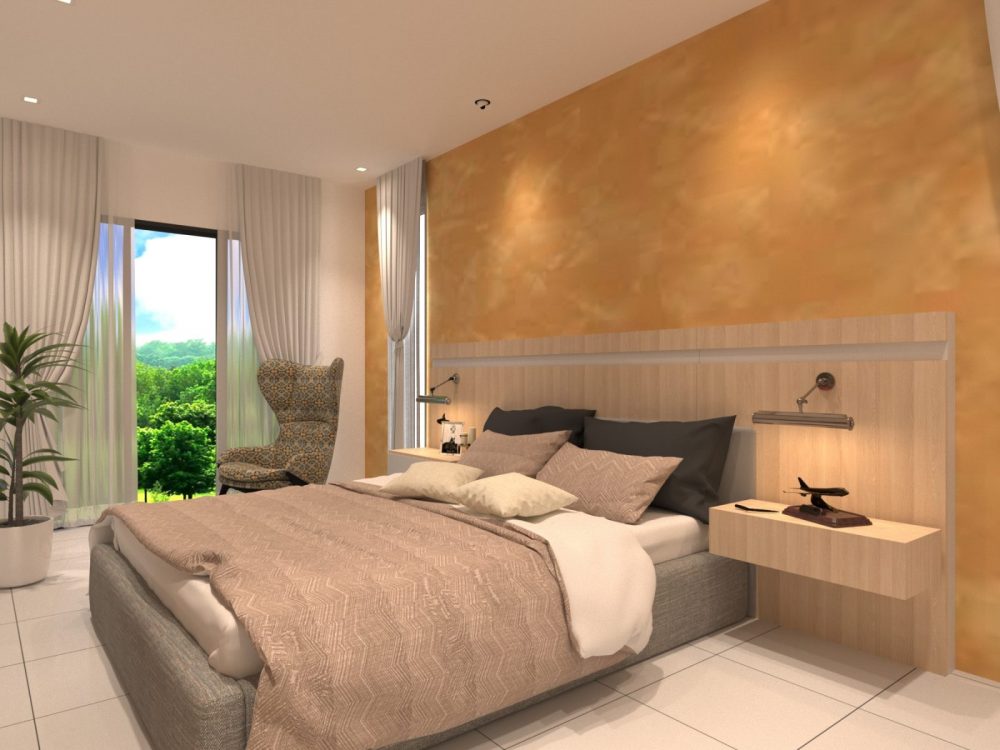 Bedroom Scandinavian interior design package for Periwinkle 2-storey semi-detached house in Bandar Rimbayu, Shah Alam. Design by Recommend.my