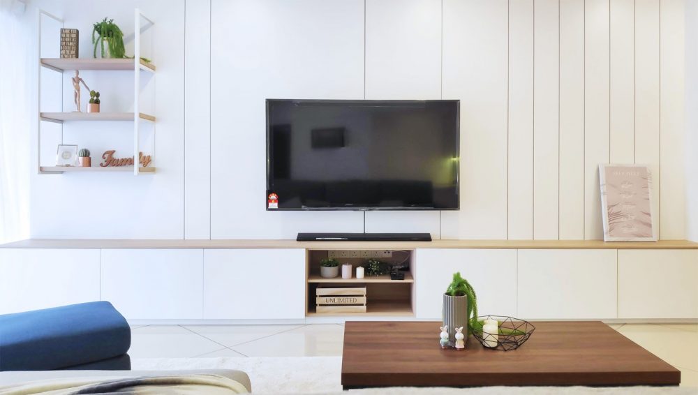 Scandinavian inspired TV console after interior design 