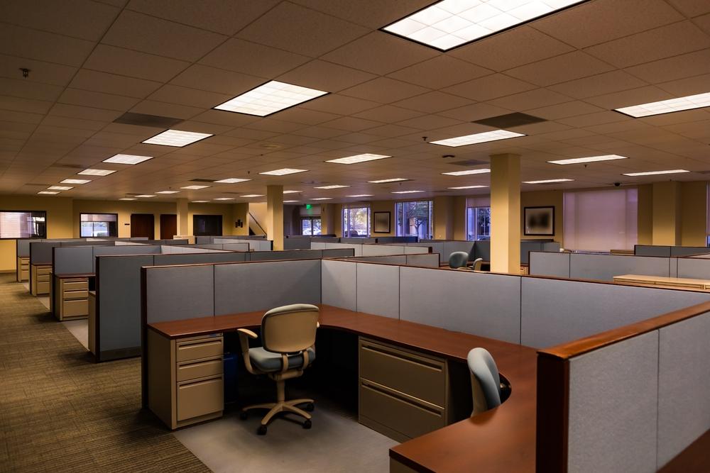 Cubicles in an old-fashioned office design 