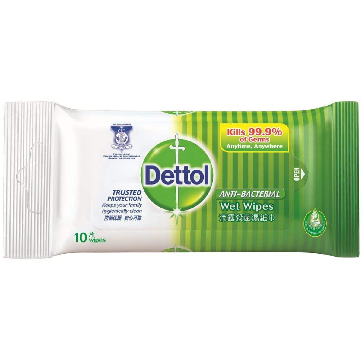 Dettol Anti-Bacterial Wet Wipes for COVID-19 disinfection containing benzalkonium chloride