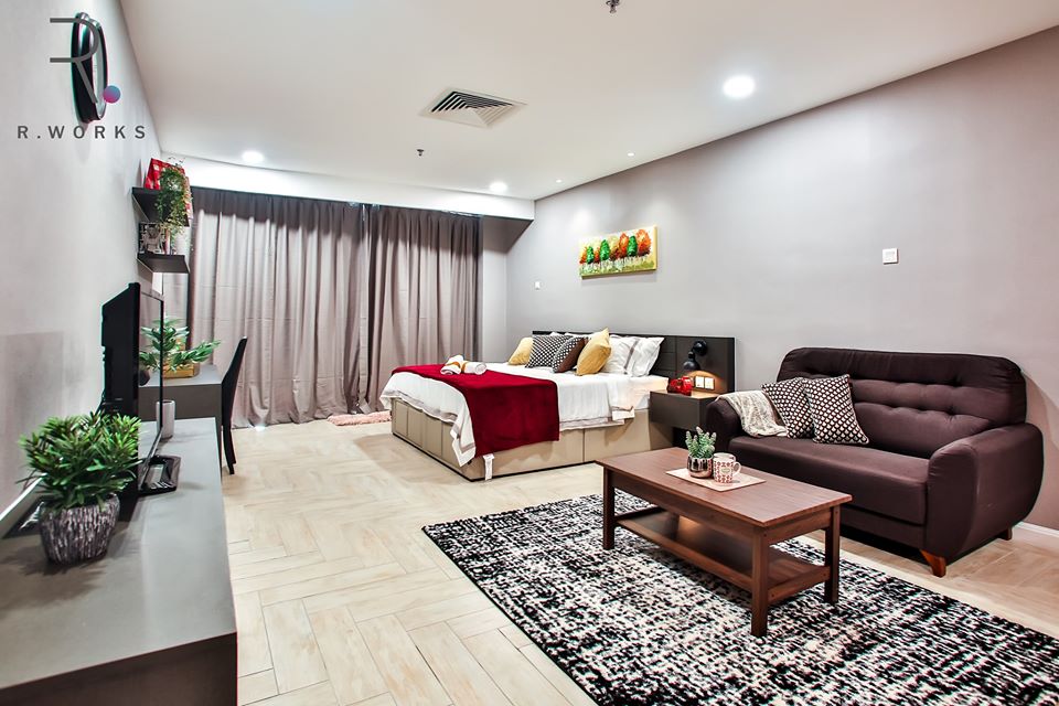 View of living and bedroom areas
