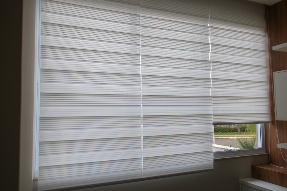 Closed zebra blinds in the living room 