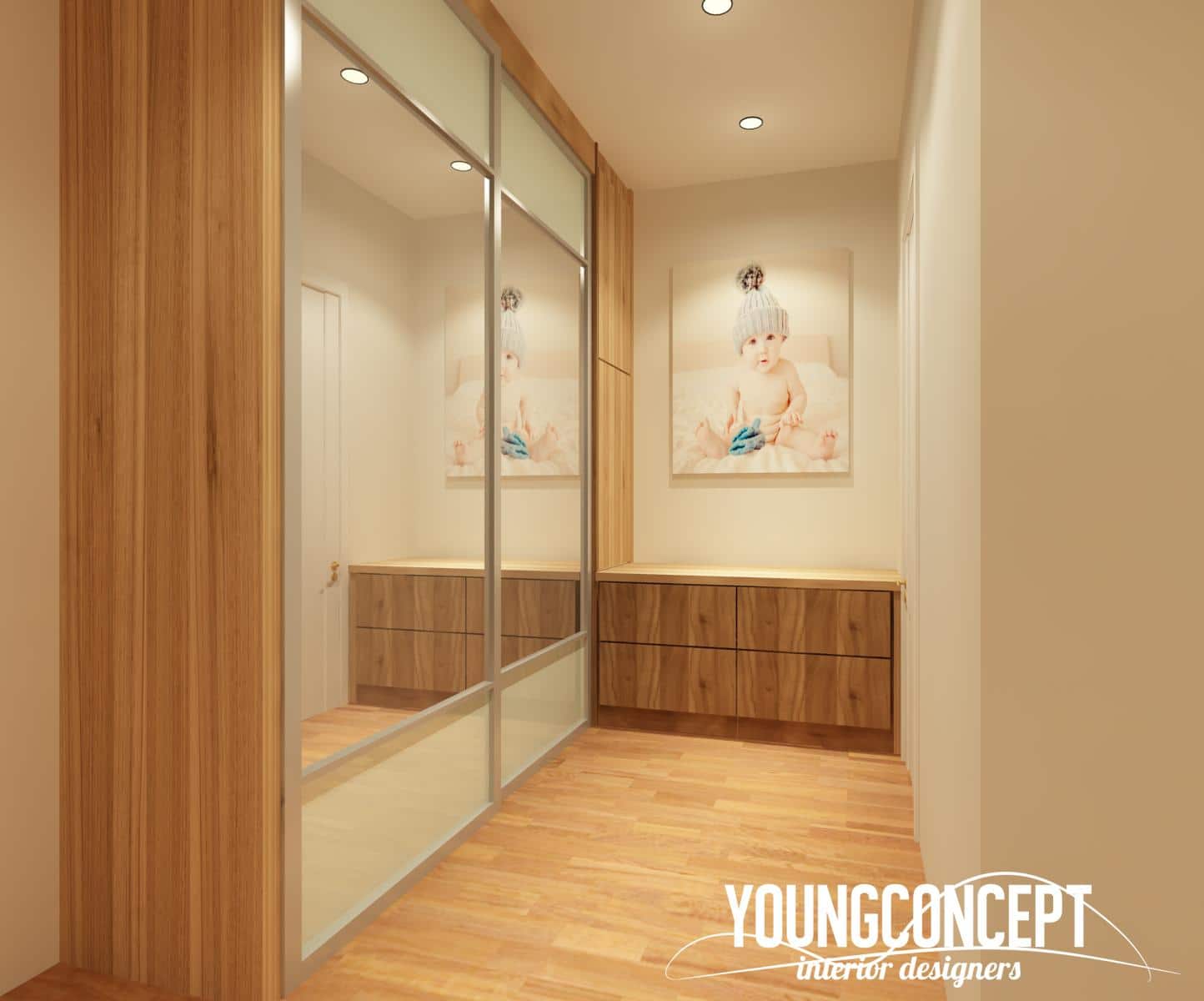 Almari baju jenis built-in bercermin