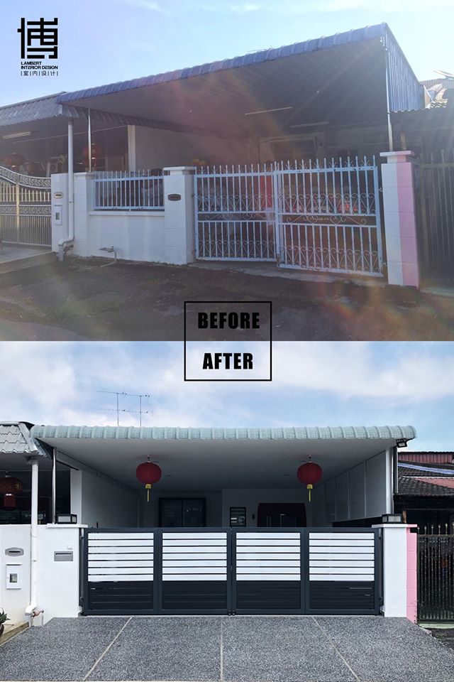 Before after front gate renovation in Bukit Mertajam by Lambert Interior Design