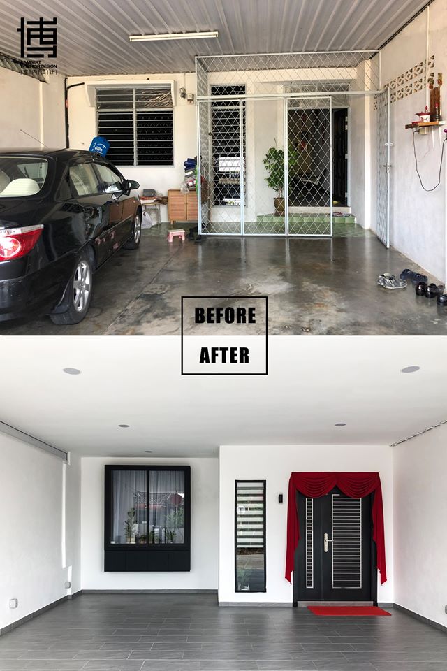 Before after driveway porch renovation in Bukit Mertajam by Lambert Interior Design