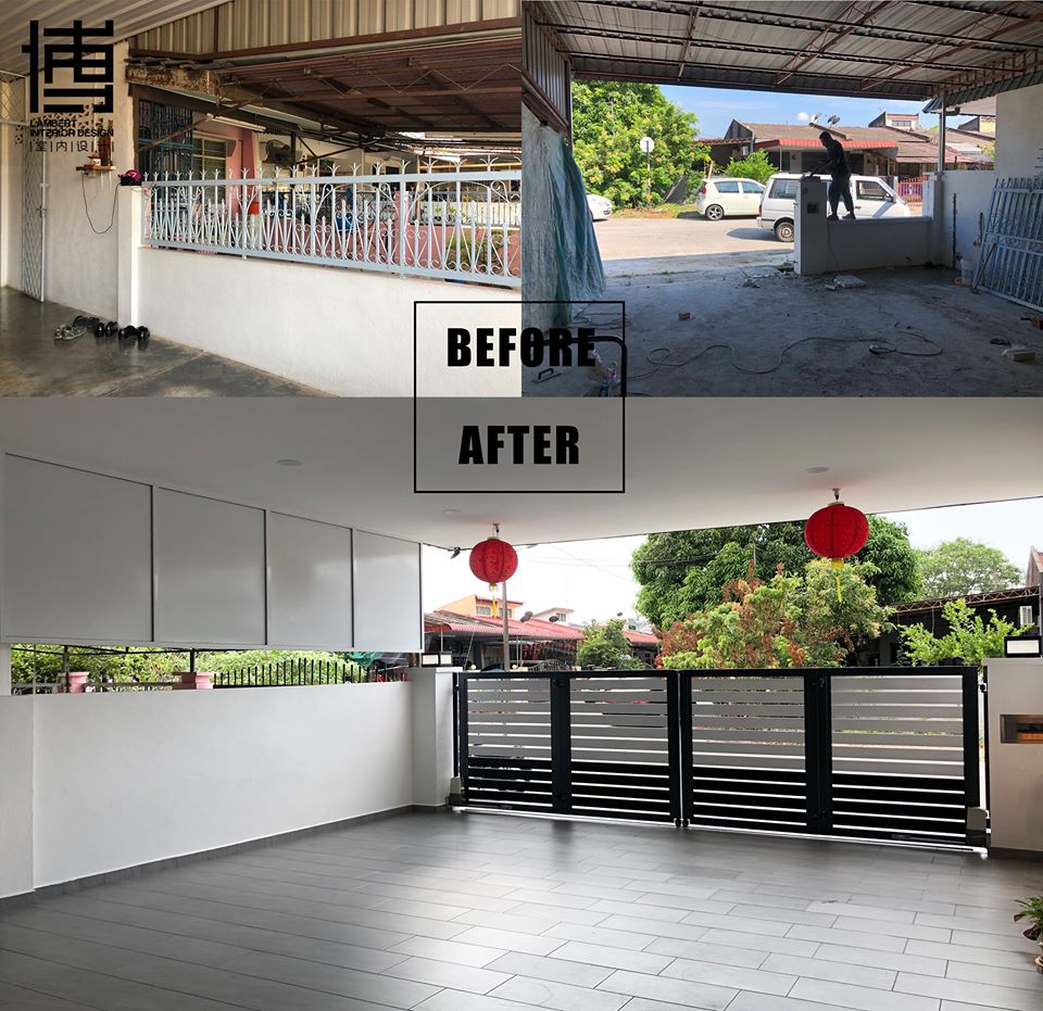 Before after driveway porch renovation in Bukit Mertajam by Lambert Interior Design