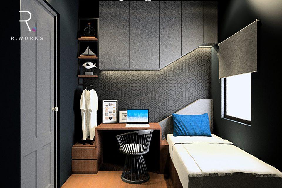 Design rumah modern 3D bilik tidur modern industrial 