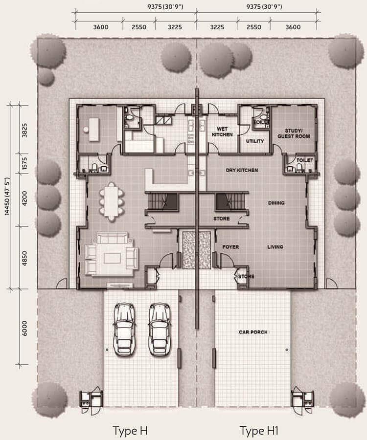 Pelan lantai dapur basah dan kering untuk unit kediaman di Setia Eco Glades, Cyberjaya