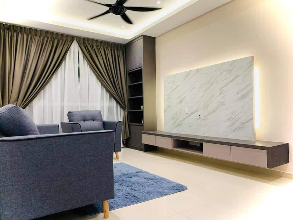 850sqft condo interior design at i-Santorini by Inazumi SEF - living room