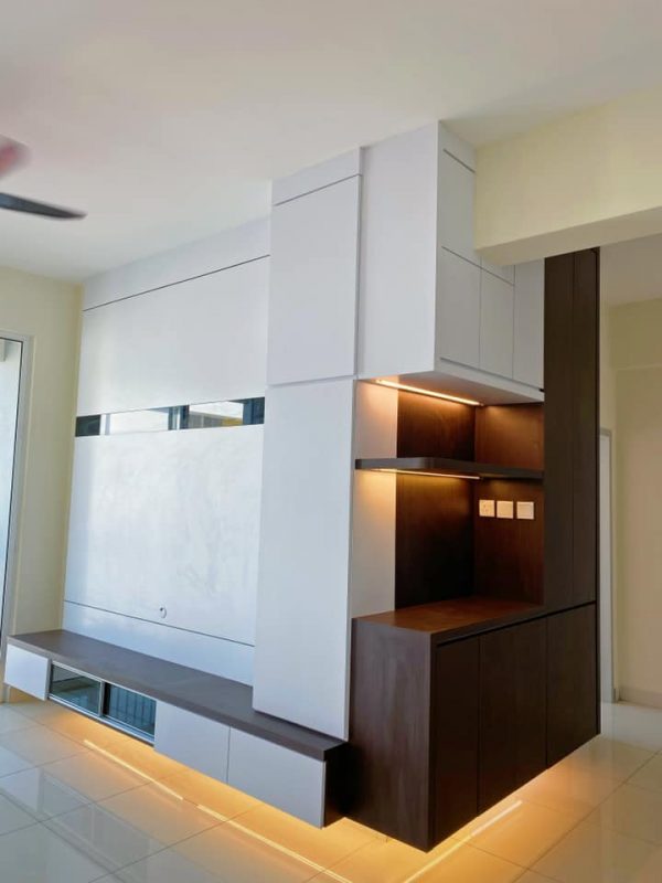 1100 sqft Camellia Park Condominium Design and Renovation by Code Interior Design - tv console cabinet