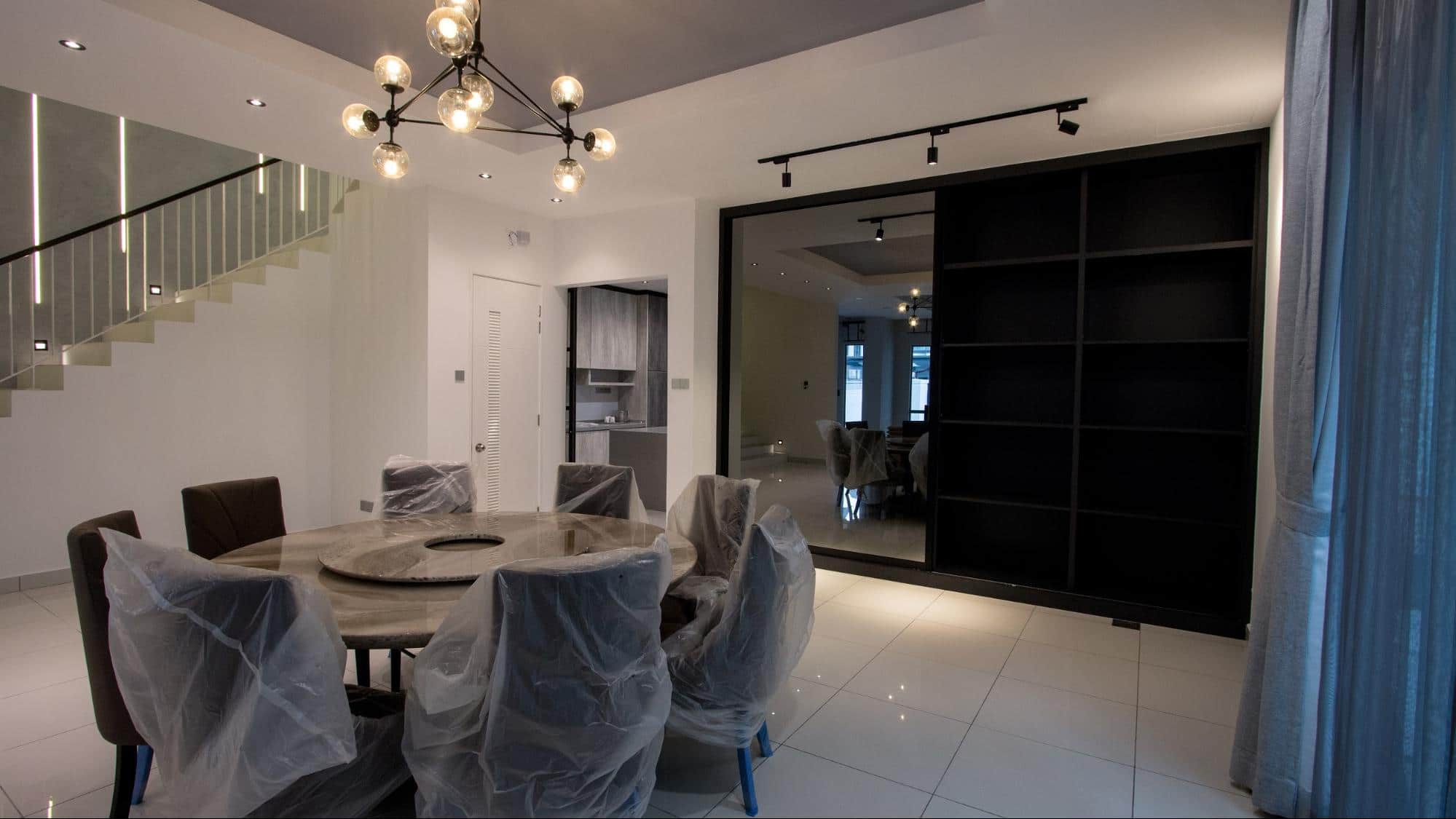 Black grey mirror cabinets in modern industrial design