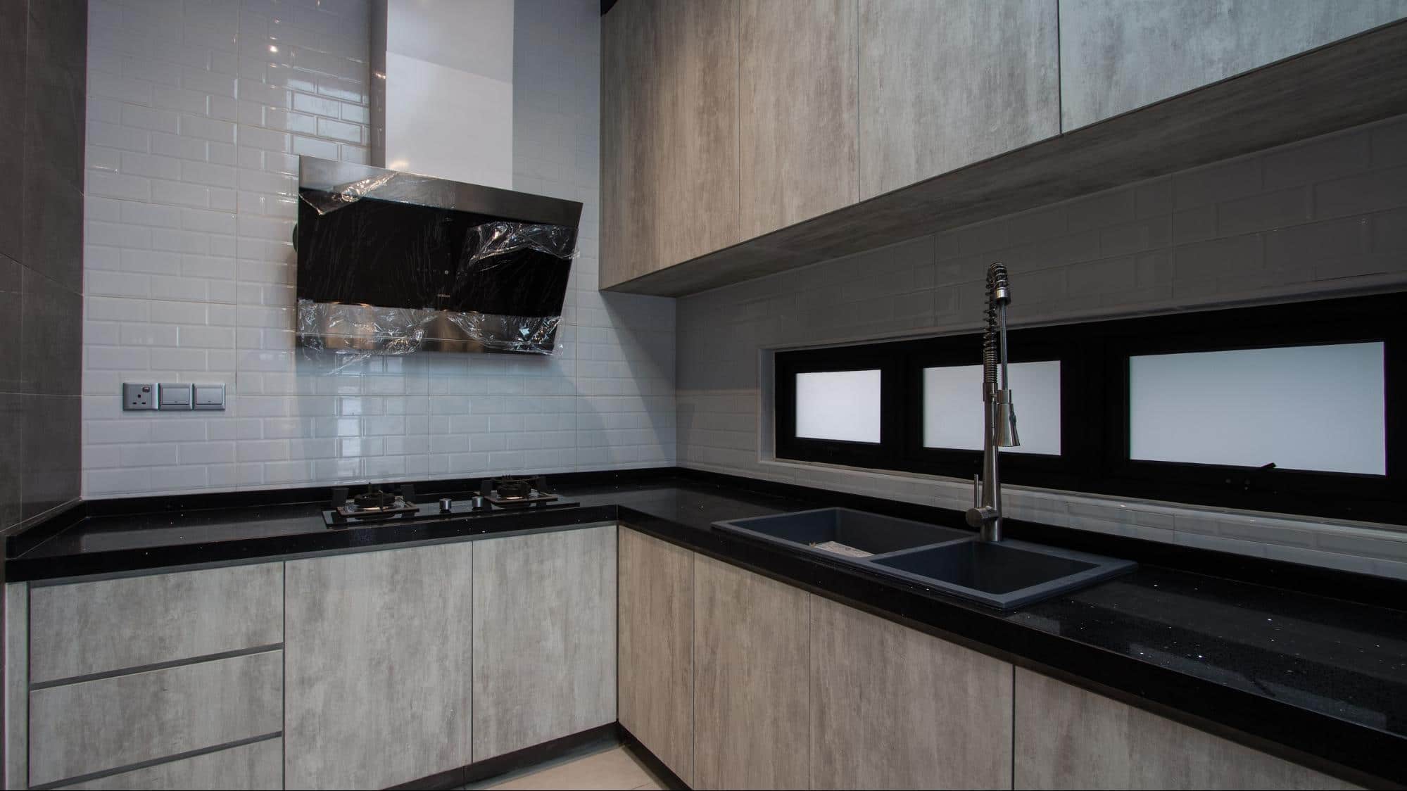 Grey laminate cabinetry modern industrial design