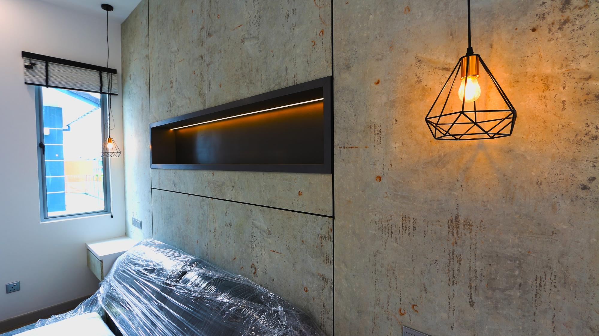 Modern industrial cement textured feature wall