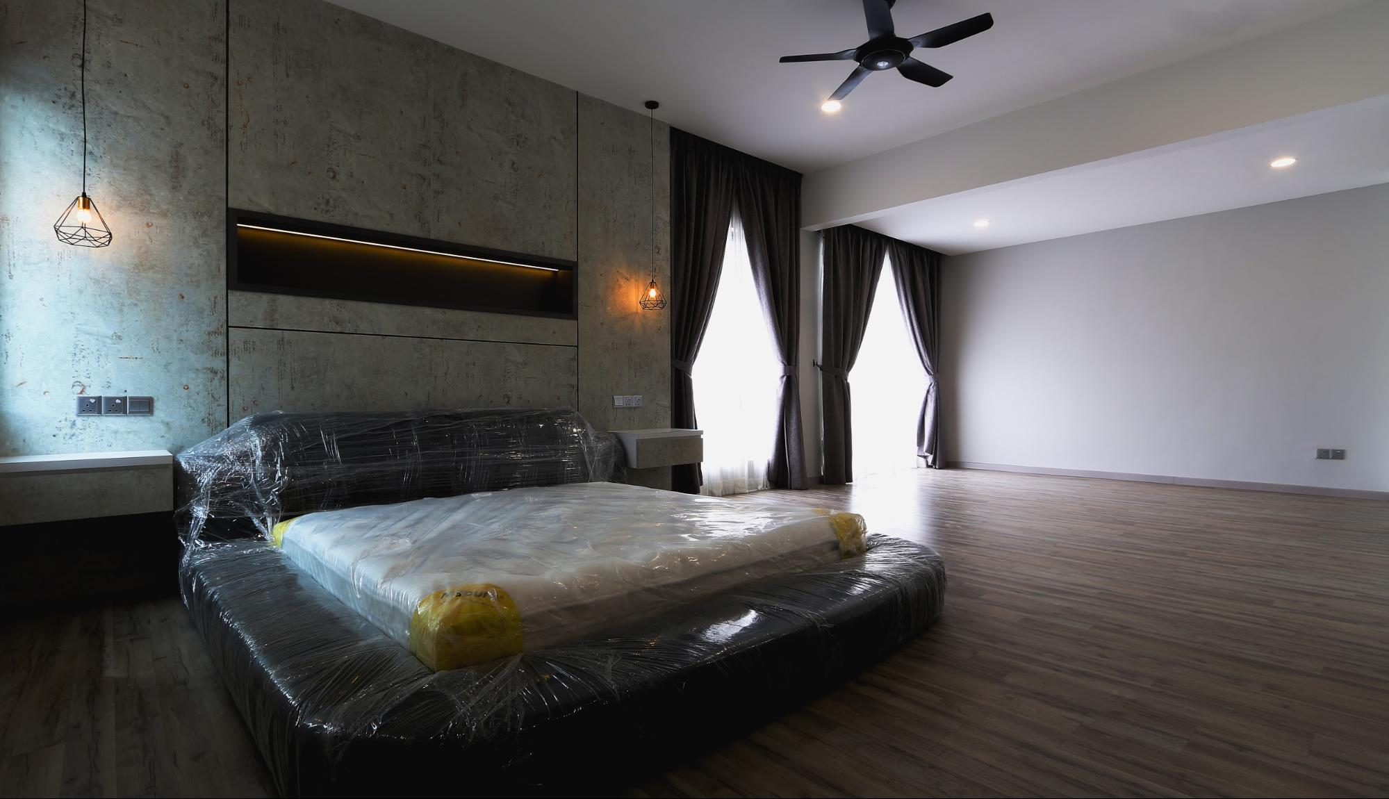 Master bedroom in modern industrial design
