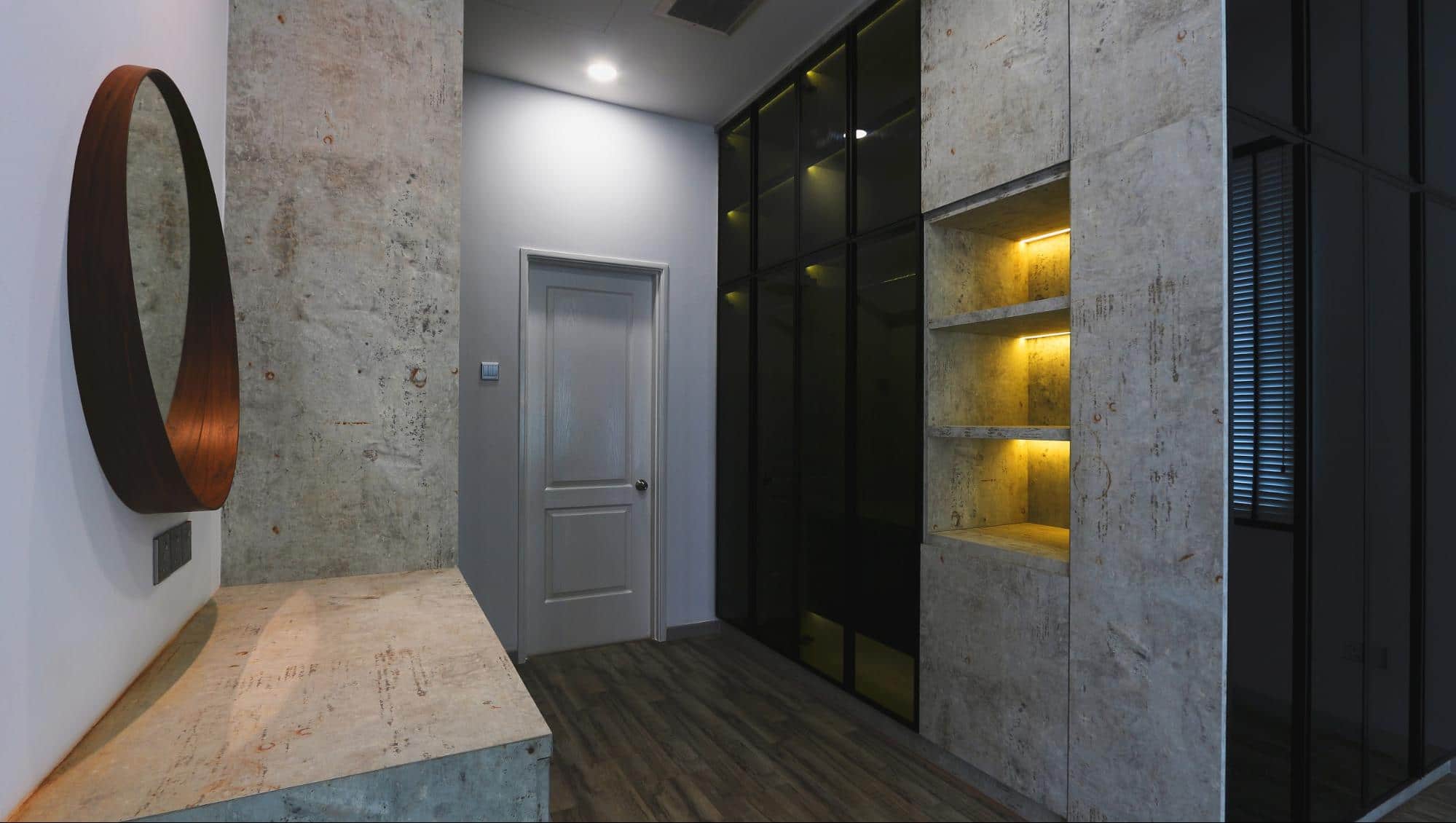 Grey mirror wardrobes in modern industrial design