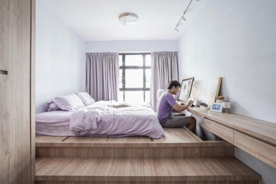 Muji inspired interior design with platform bed and extra storage space 