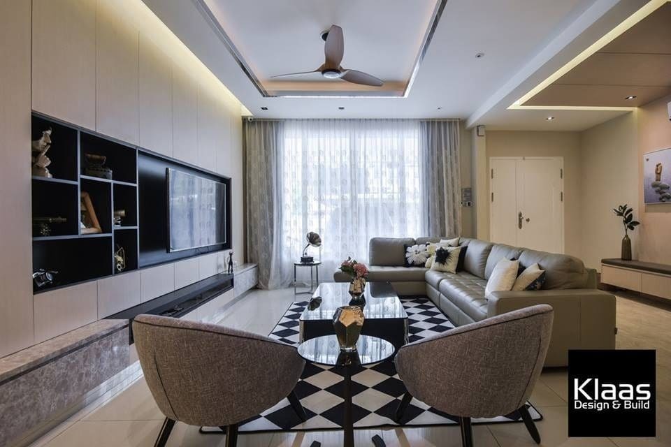 Modern contemporary black and white theme living room design