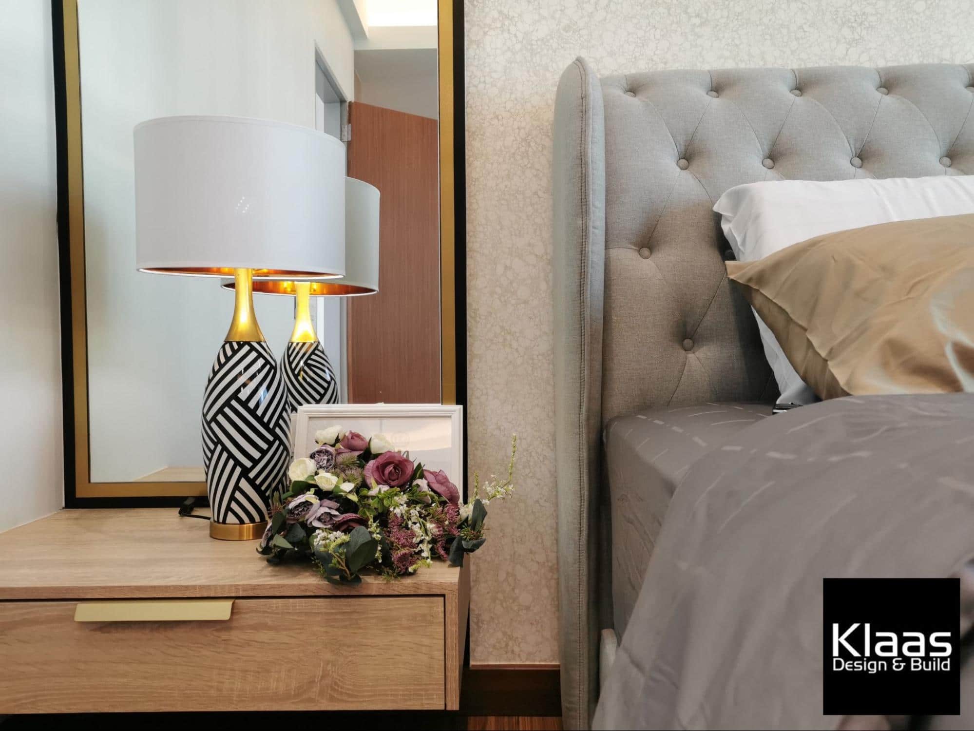 Close-up of modern classical bedroom feature wall