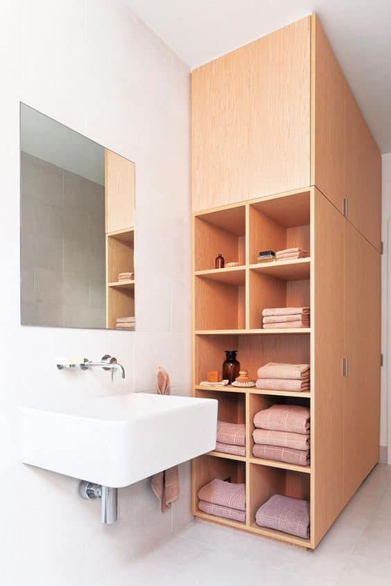 Multi-layer bathroom shelf with built in cabinet