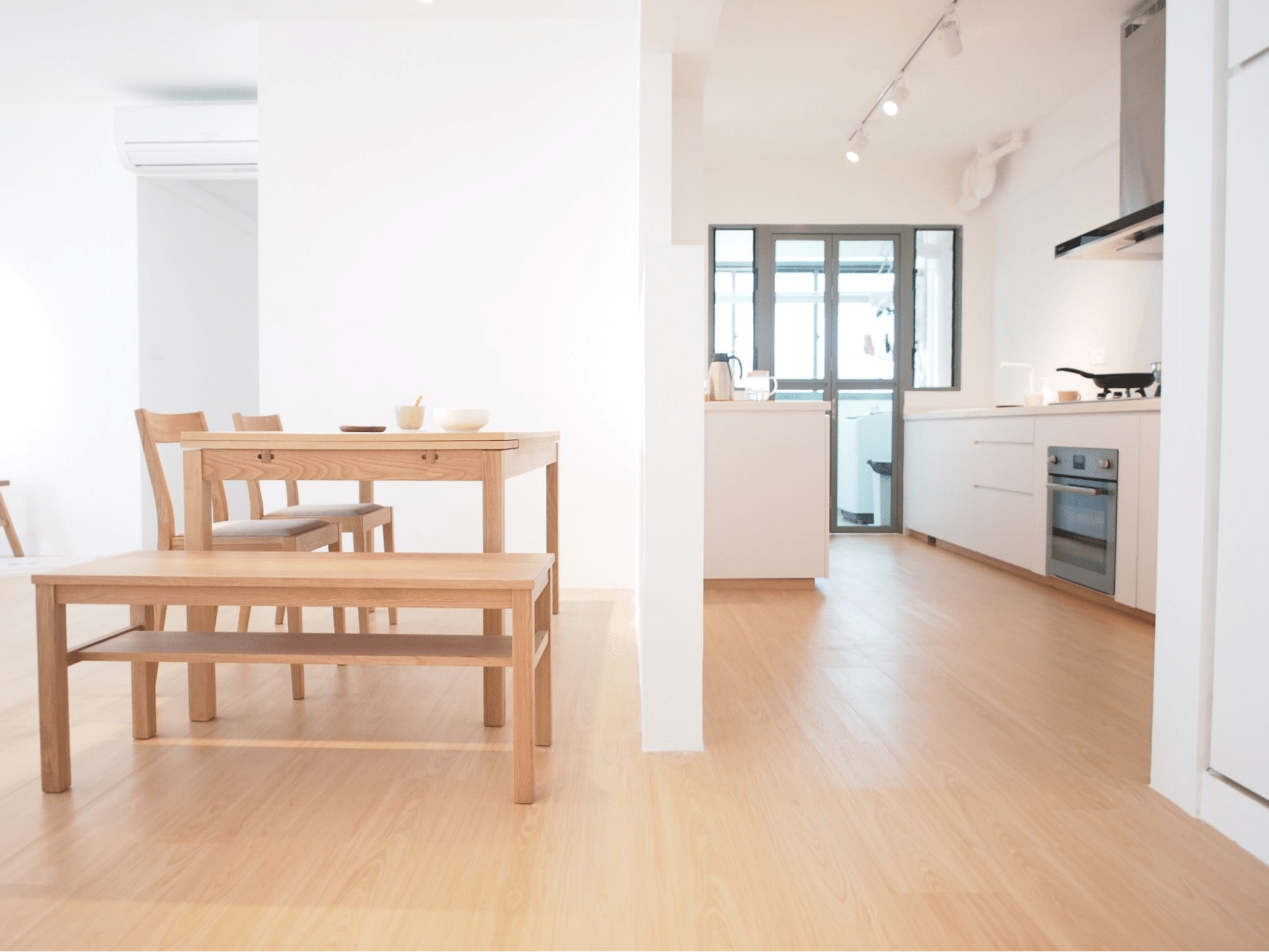 Muji inspired interior design with lightwood beige flooring