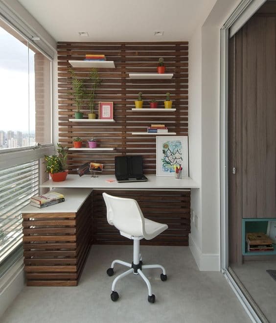 Wood slats feature wall study area