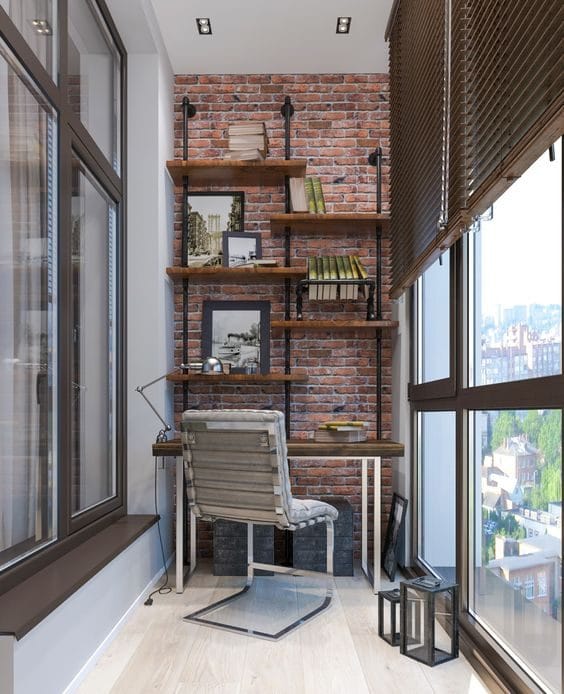 Industrial style balcony study makeover