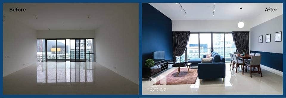 Reka bentuk rumah di Petaling Jaya bergaya moden dan bertema warna biru \