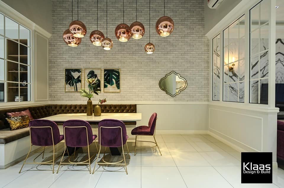 Modern classical dining room with feature lighting