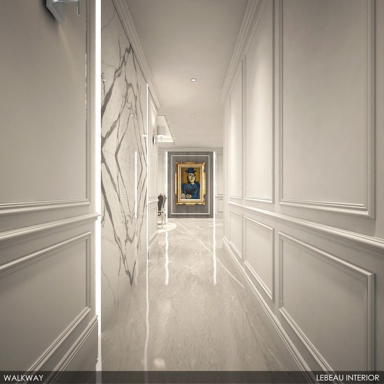 Classical white toned hallway