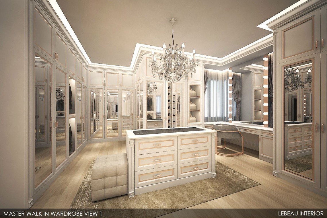 White walk-in closet classical design 