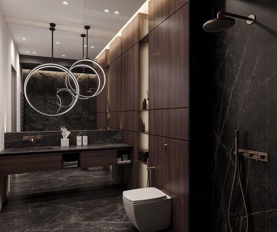 Modern black bathroom with elemental accents