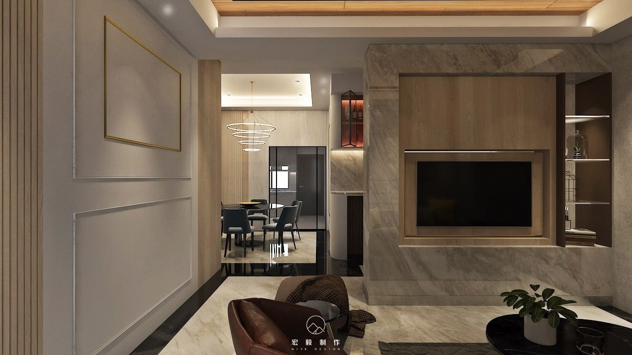 Modern contemporary living room with ambient lighting