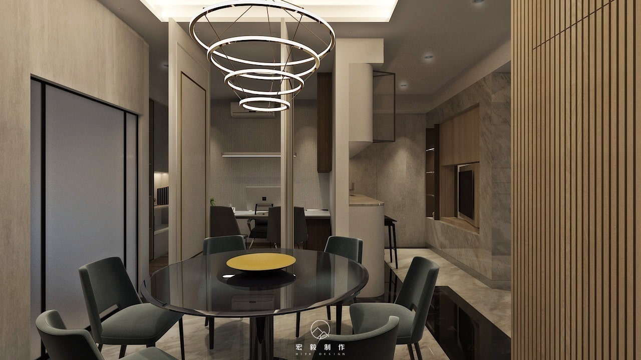 Modern dining room with a mid century modern dining table