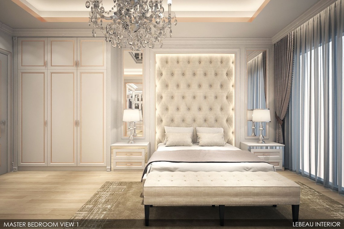 Elegant classical master bedroom design in white 