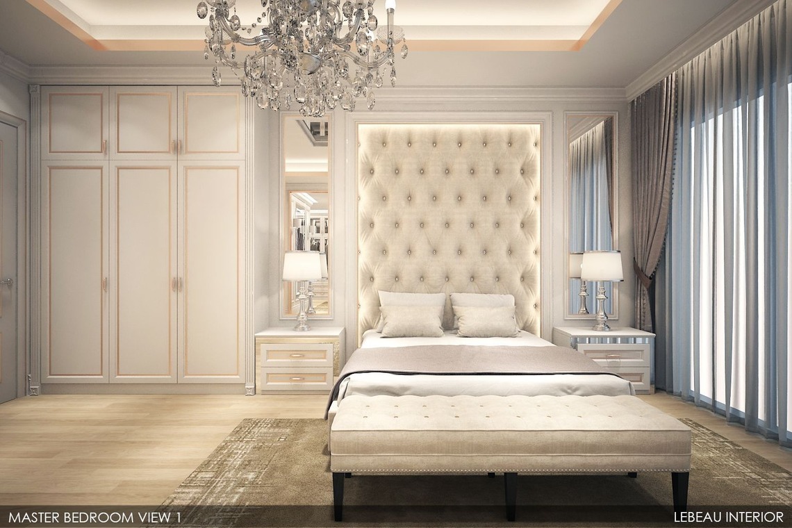 Elegant classical master bedroom design in white