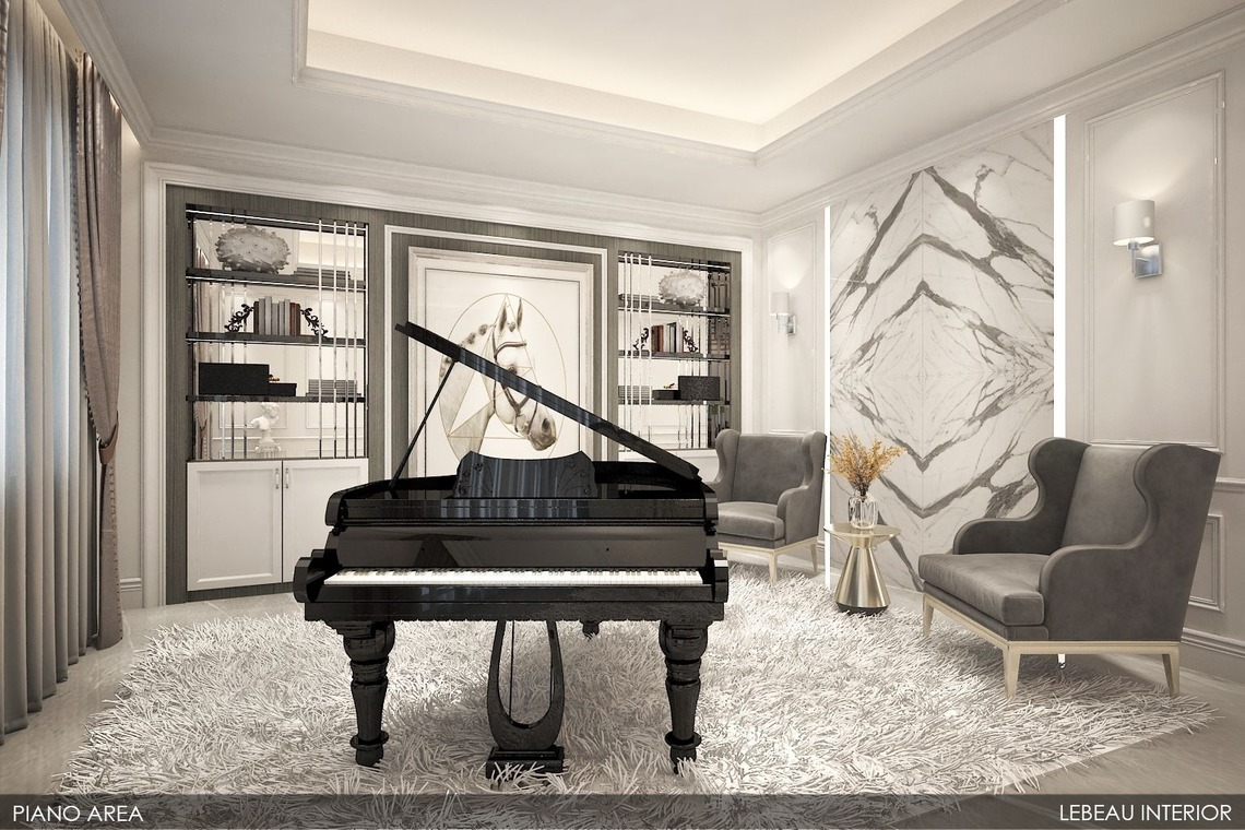 Classically design lounge room with a piano