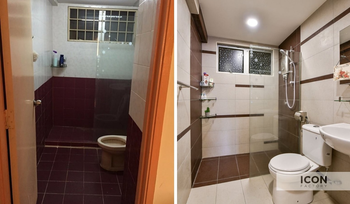 Renovasi bilik mandi warna marun modern