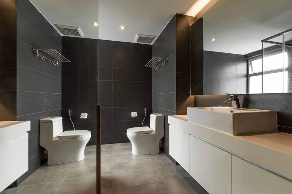 Above: Floating sink cabinet and bathroom vanity in Latitude Condominium, Penang by Nevermore Design