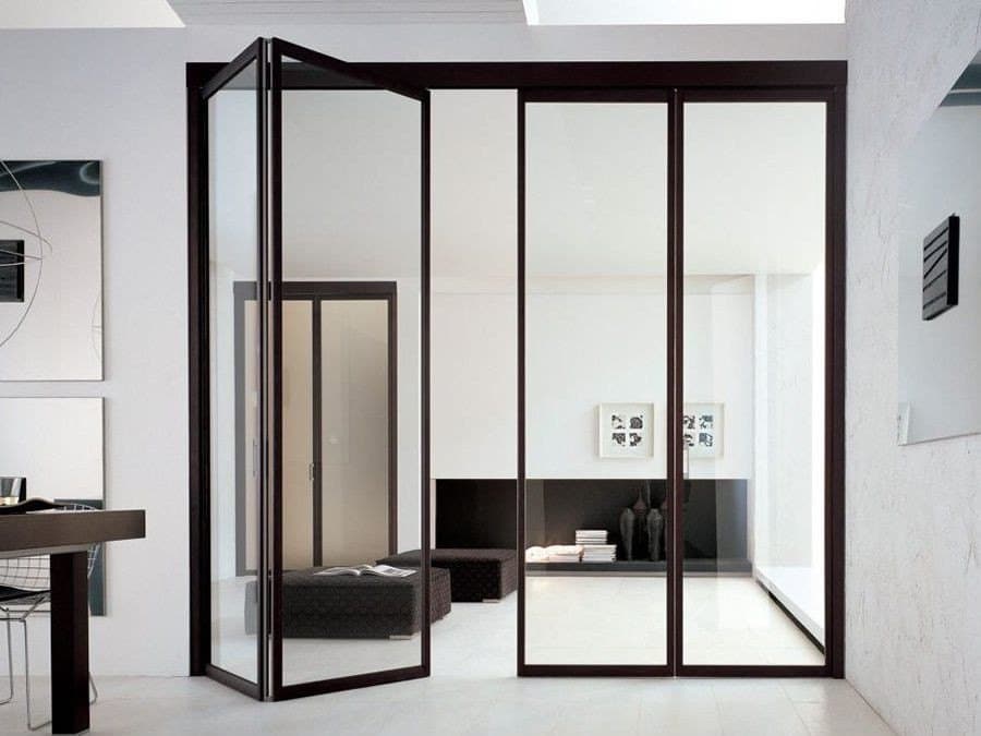 glass folding door with thin frames